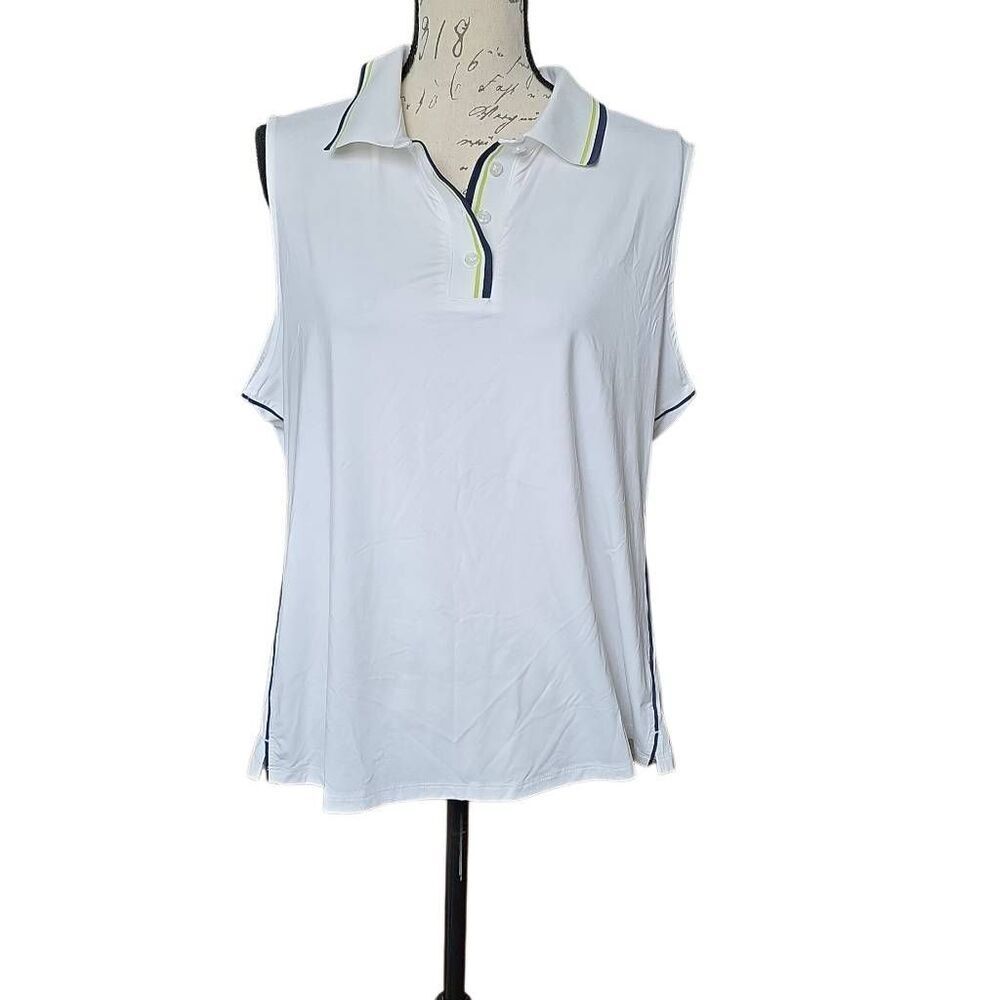 Vineyard Vines Performance Women’s Size XL White Blue Green Sleeveless Golf Polo